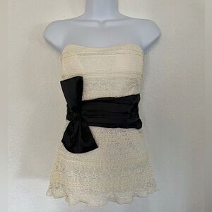 Rue21- Padded Cream Stretchy Lace Tube Top with Black Bow